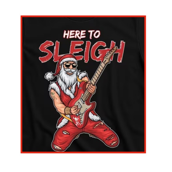 SANTA ROCKS Graphic HERE TO SLEIGH Tee MEN'S S NEW NEVER WORN SANTA with GUITAR - Picture 5 of 5